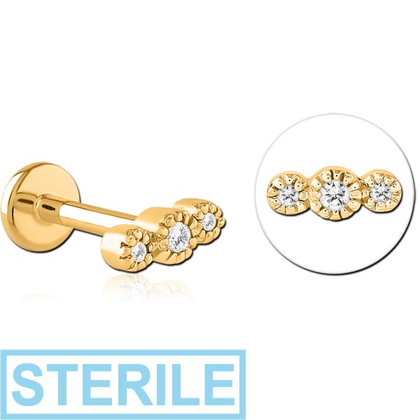 STERILE GOLD PVD COATED SURGICAL STEEL INTERNALLY THREADED JEWELLED MICRO LABRET