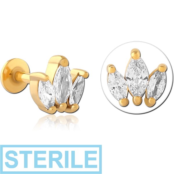 STERILE GOLD PVD COATED SURGICAL STEEL INTERNALLY THREADED JEWELLED MICRO LABRET