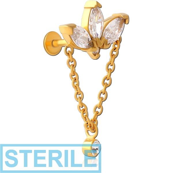 STERILE GOLD PVD COATED SURGICAL STEEL INTERNALLY THREADED JEWELLED MICRO LABRET