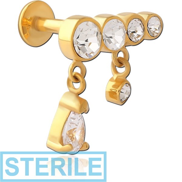 STERILE GOLD PVD COATED SURGICAL STEEL INTERNALLY THREADED JEWELLED MICRO LABRET