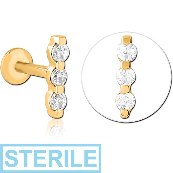 STERILE GOLD PVD COATED SURGICAL STEEL INTERNALLY THREADED JEWELLED MICRO LABRET