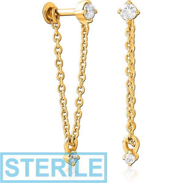 STERILE GOLD PVD COATED SURGICAL STEEL INTERNALLY THREADED JEWELLED MICRO LABRET