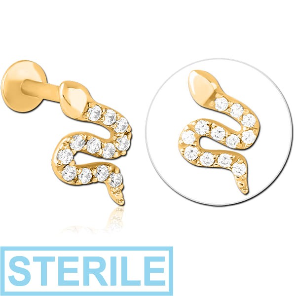 STERILE GOLD PVD COATED SURGICAL STEEL INTERNALLY THREADED JEWELLED MICRO LABRET