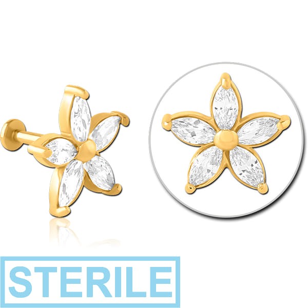STERILE GOLD PVD COATED SURGICAL STEEL INTERNALLY THREADED JEWELLED MICRO LABRET
