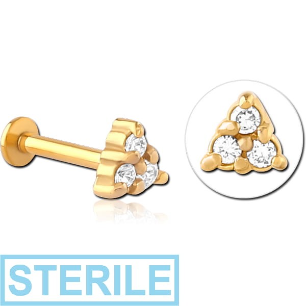STERILE GOLD PVD COATED SURGICAL STEEL INTERNALLY THREADED JEWELLED MICRO LABRET