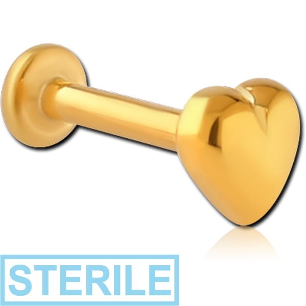 STERILE GOLD PVD COATED SURGICAL STEEL INTERNALLY THREADED MICRO LABRET WITH HEART