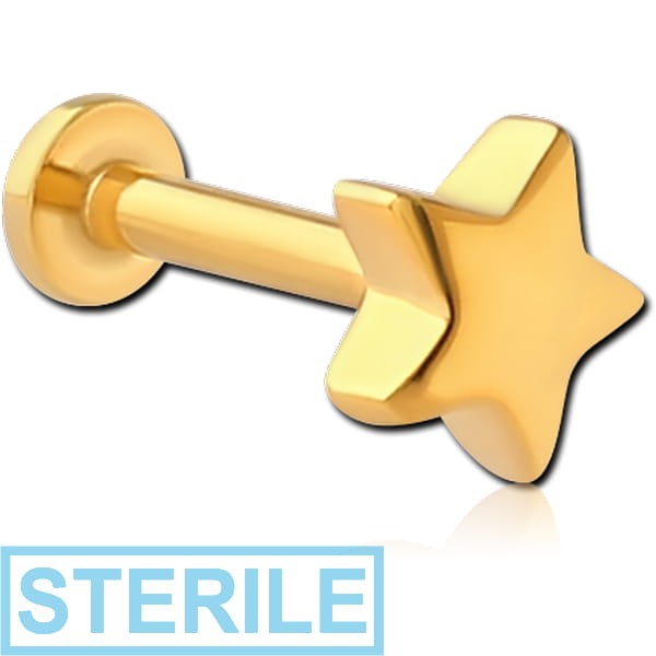 STERILE GOLD PVD COATED SURGICAL STEEL INTERNALLY THREADED MICRO LABRET - STAR