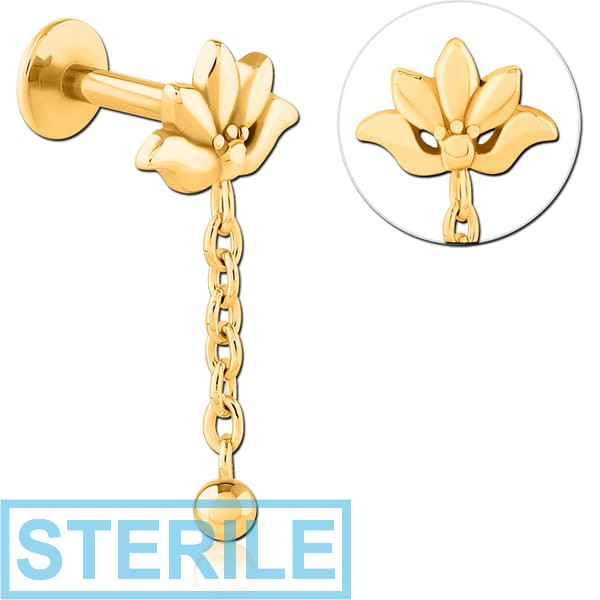 STERILE GOLD PVD COATED SURGICAL STEEL INTERNALLY THREADED MICRO LABRET