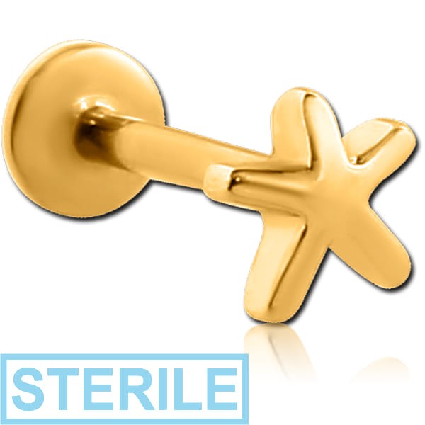 STERILE GOLD PVD COATED SURGICAL STEEL INTERNALLY THREADED MICRO LABRET WITH STARFISH