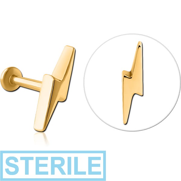 STERILE GOLD PVD COATED SURGICAL STEEL INTERNALLY THREADED MICRO LABRET- LIGHTNING