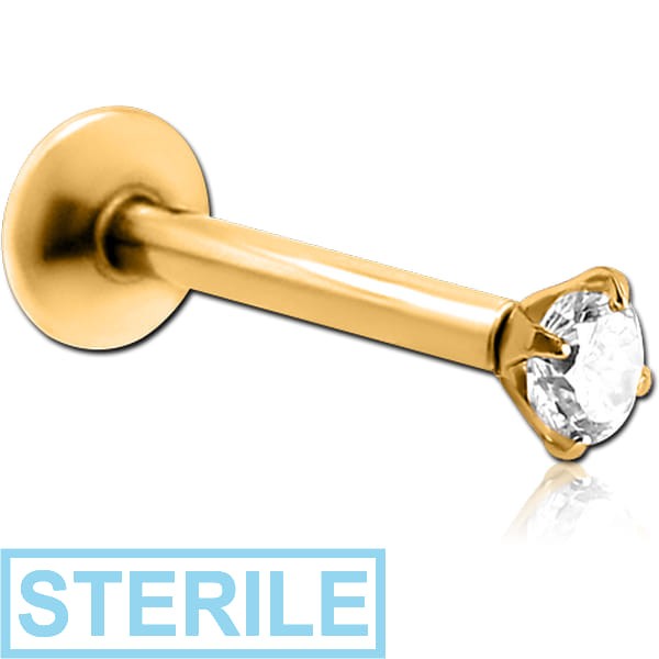 STERILE GOLD PVD COATED SURGICAL STEEL INTERNALLY THREADED JEWELLED MICRO LABRET