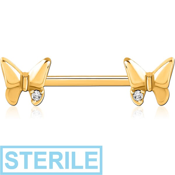 STERILE GOLD PVD COATED SURGICAL STEEL NIPPLE PIERCING INTERNAL THREADED BAR
