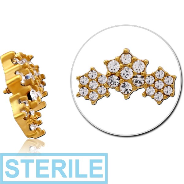 STERILE GOLD PVD COATED SURGICAL STEEL JEWELLED MICRO ATTACHMENT FOR 1.2MM INTERNALLY THREADED PINS - STARS