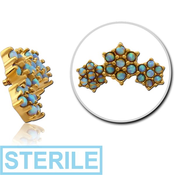 STERILE GOLD PVD COATED SURGICAL STEEL SYNTHETIC OPAL JEWELLED MICRO ATTACHMENT FOR 1.2MM INTERNALLY THREADED PINS - STARS