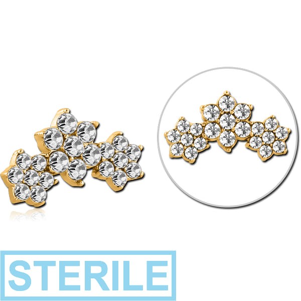 STERILE GOLD PVD COATED SURGICAL STEEL JEWELLED MICRO ATTACHMENT FOR 1.2MM INTERNALLY THREADED PINS - FLOWER
