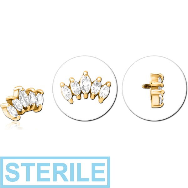 STERILE GOLD PVD COATED SURGICAL STEEL JEWELLED MICRO ATTACHMENT FOR 1.2MM INTERNALLY THREADED PINS - FIVE GEM