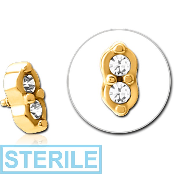 STERILE GOLD PVD COATED SURGICAL STEEL JEWELLED MICRO ATTACHMENT FOR 1.2MM INTERNALLY THREADED PINS - TWO GEMS EYES