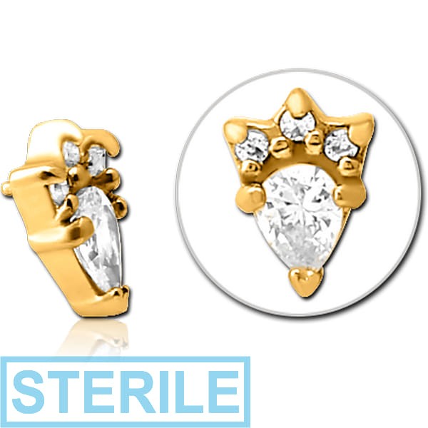 STERILE GOLD PVD COATED SURGICAL STEEL JEWELLED MICRO ATTACHMENT FOR 1.2MM INTERNALLY THREADED PINS - JESTER HAT