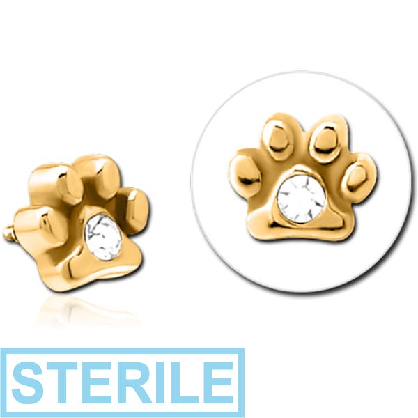 STERILE GOLD PVD COATED SURGICAL STEEL JEWELLED MICRO ATTACHMENT FOR 1.2MM INTERNALLY THREADED PINS - ANIMAL PAW CENTER GEM