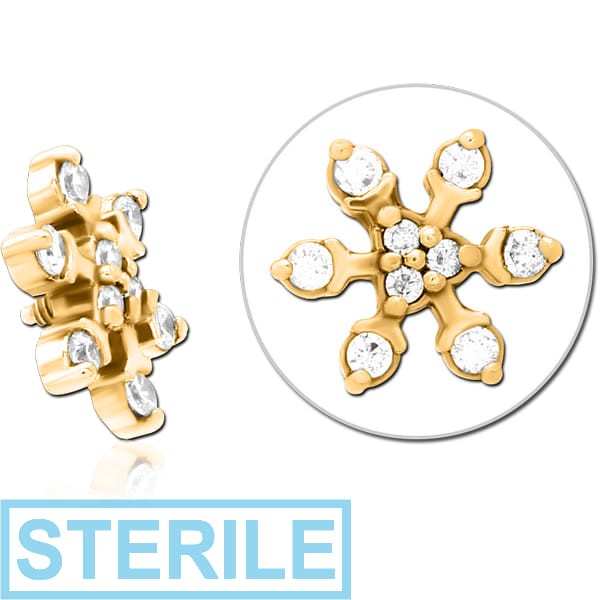 STERILE GOLD PVD COATED SURGICAL STEEL JEWELLED MICRO ATTACHMENT FOR 1.2MM INTERNALLY THREADED PINS - SNOWFLAKE