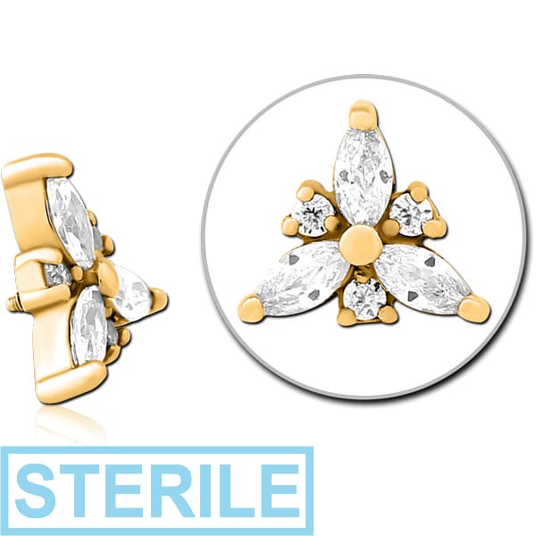 STERILE GOLD PVD COATED SURGICAL STEEL JEWELLED MICRO ATTACHMENT FOR 1.2MM INTERNALLY THREADED PINS - TRINITY