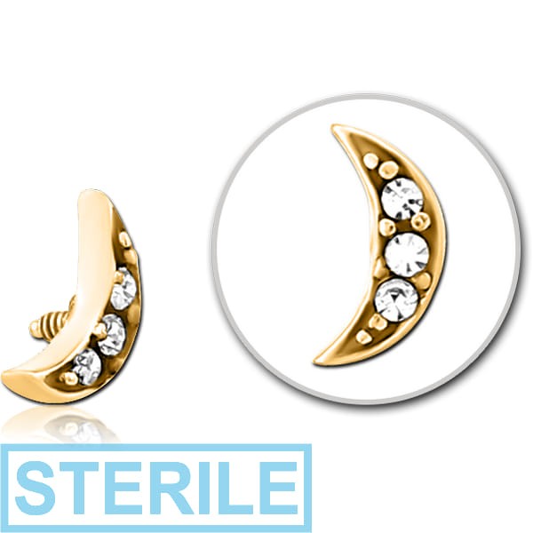 STERILE GOLD PVD COATED SURGICAL STEEL JEWELLED MICRO ATTACHMENT FOR 1.2MM INTERNALLY THREADED PINS - CRESCENT 3 GEMS