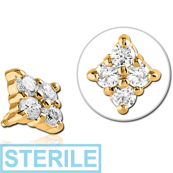 STERILE GOLD PVD COATED SURGICAL STEEL JEWELLED MICRO ATTACHMENT FOR 1.2MM INTERNALLY THREADED PINS