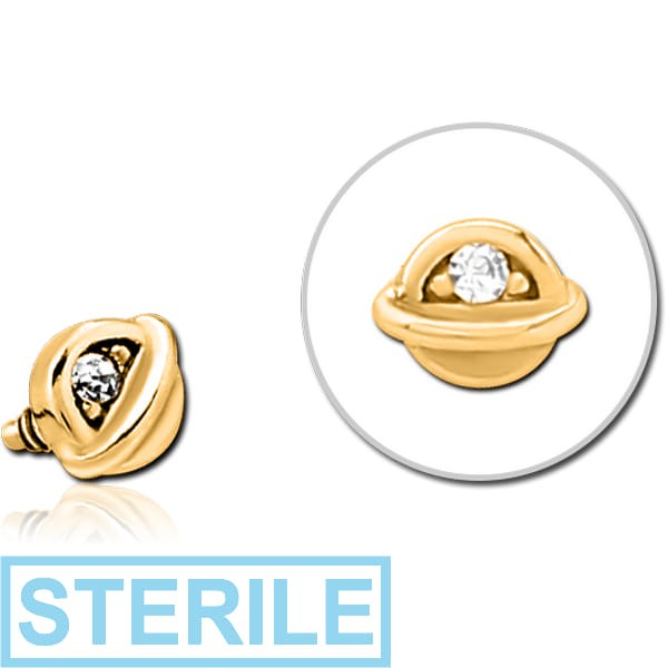 STERILE GOLD PVD COATED SURGICAL STEEL JEWELLED MICRO ATTACHMENT FOR 1.2MM INTERNALLY THREADED PINS - HALF OPEN EYE