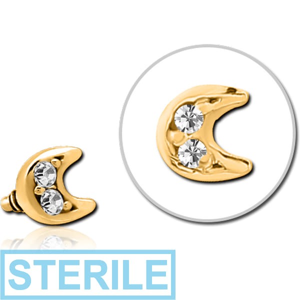 STERILE GOLD PVD COATED SURGICAL STEEL JEWELLED MICRO ATTACHMENT FOR 1.2MM INTERNALLY THREADED PINS - CRESCENT PRONGS