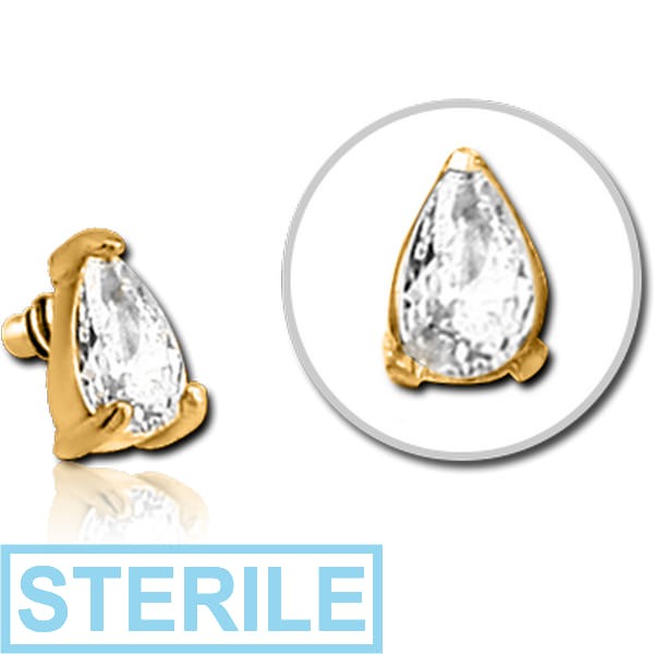 STERILE GOLD PVD COATED SURGICAL STEEL JEWELLED MICRO ATTACHMENT FOR 1.2MM INTERNALLY THREADED PINS - DROP
