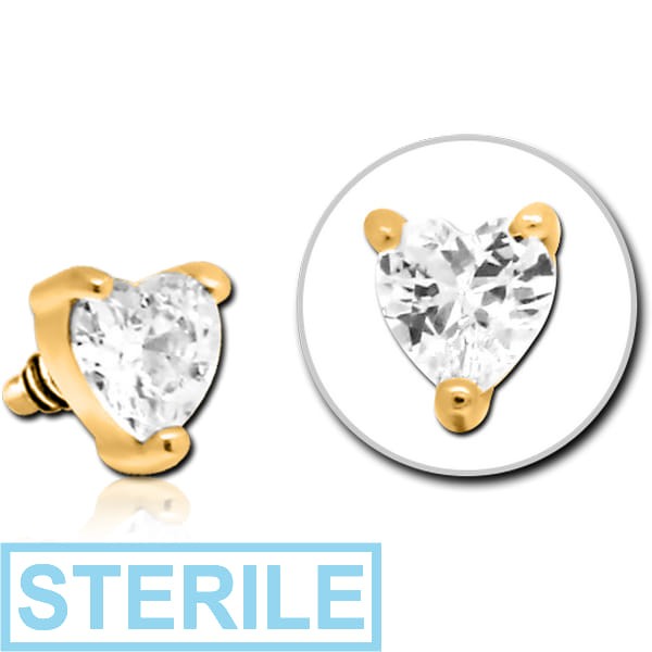 STERILE GOLD PVD COATED SURGICAL STEEL JEWELLED MICRO ATTACHMENT FOR 1.2MM INTERNALLY THREADED PINS - HEART