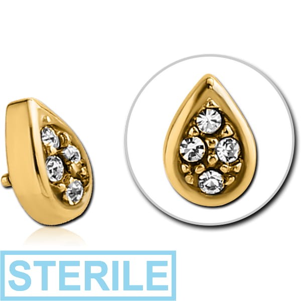 STERILE GOLD PVD COATED SURGICAL STEEL JEWELLED PEAR DROP FOR 1.2MM INTERNALLY THREADED PINS