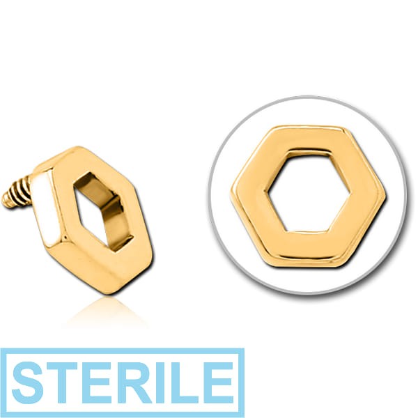 STERILE GOLD PVD COATED SURGICAL STEEL MICRO ATTACHMENT FOR 1.2MM INTERNALLY THREADED PINS - HEXAGON