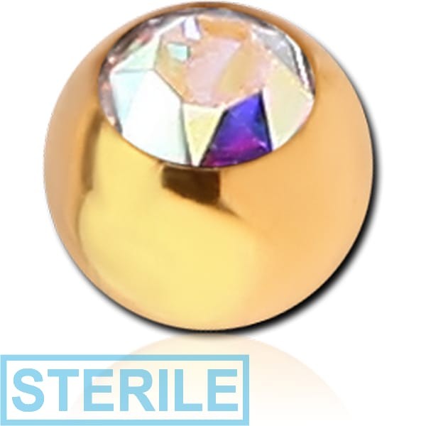 STERILE GOLD PVD COATED SURGICAL STEEL HIGH END CRYSTAL JEWELLED BALL