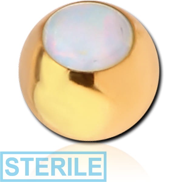 STERILE GOLD PVD COATED SURGICAL STEEL JEWELLED BALL WITH SYNTHETIC OPAL