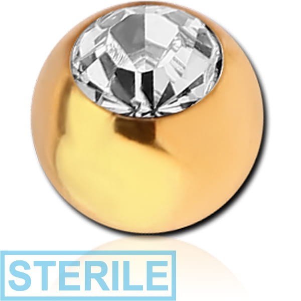 STERILE GOLD PVD COATED SURGICAL STEEL FLAT STONE HIGH END CRYSTAL JEWELLED MICRO BALL