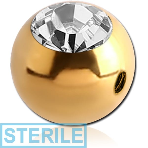 STERILE GOLD PVD COATED SURGICAL STEEL SIDE THREADED JEWELLED BALLS FOR PP13 EMPTY PART