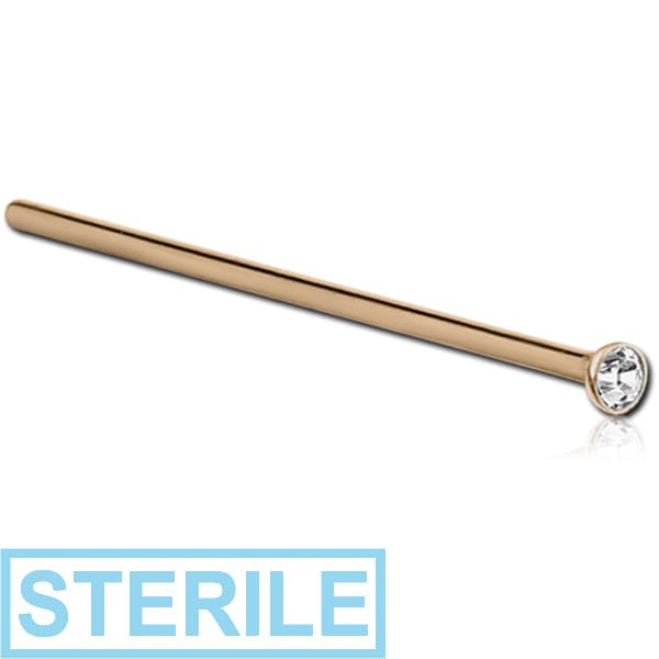 STERILE GOLD PVD COATED SURGICAL STEEL STRAIGHT JEWELLED NOSE STUDS PP9 EMPTY PART