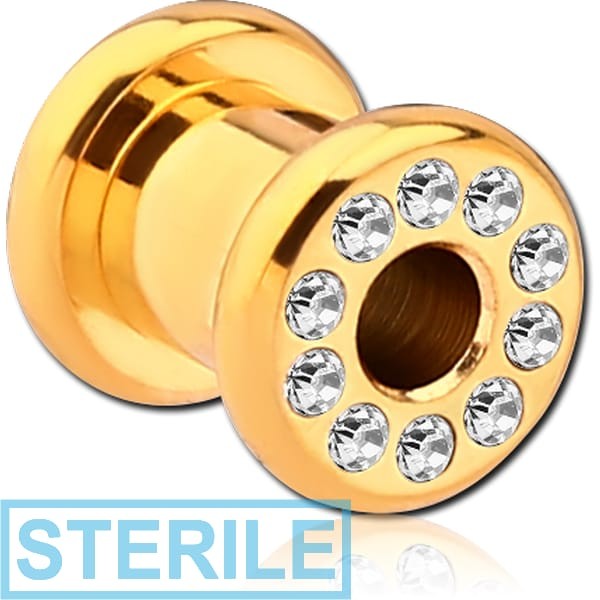 STERILE GOLD PVD COATED STAINLESS STEEL JEWELLED ROUND TUNNEL (12 STONES PP9) EMPTY PART