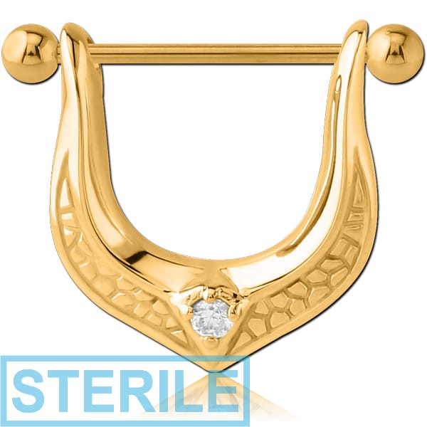 STERILE GOLD PVD COATED SURGICAL STEEL KOOL KATANA JEWELLED NIPPLE STIRRUP