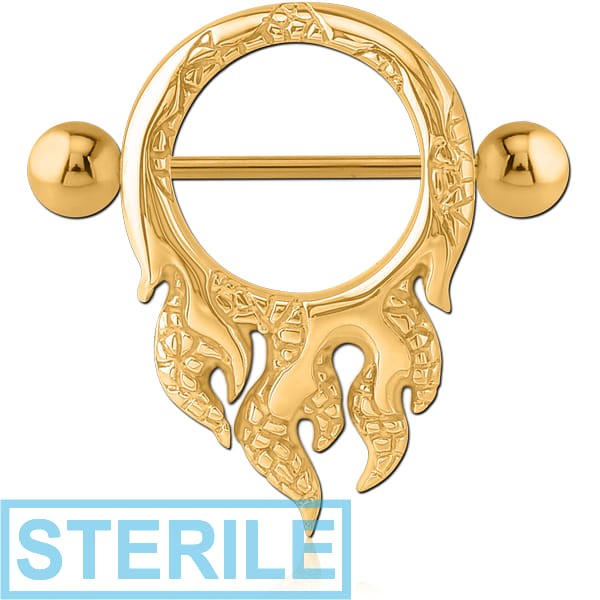 STERILE GOLD PVD COATED SURGICAL STEEL KOOL KATANA NIPPLE SHIELD - FLAME