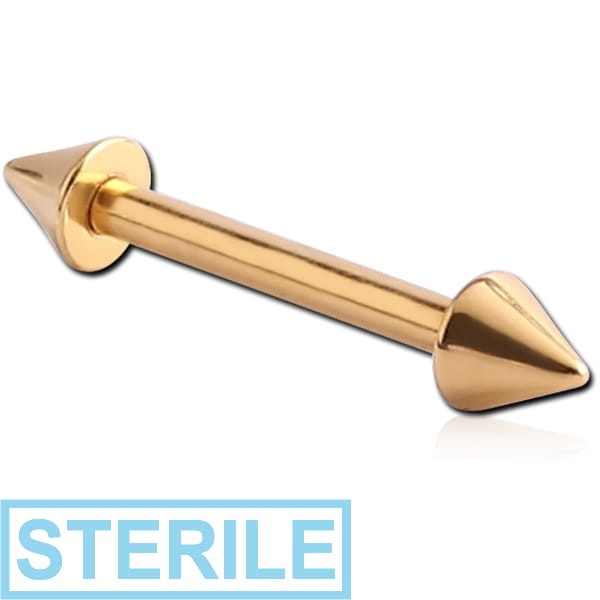 STERILE GOLD PVD COATED SURGICAL STEEL MICRO BARBELL WITH CONES