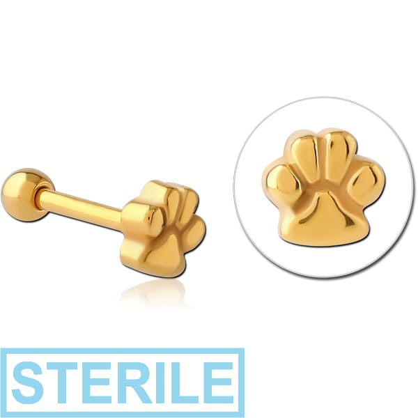 STERILE GOLD PVD COATED SURGICAL STEEL TRAGUS MICRO BARBELL - PAW
