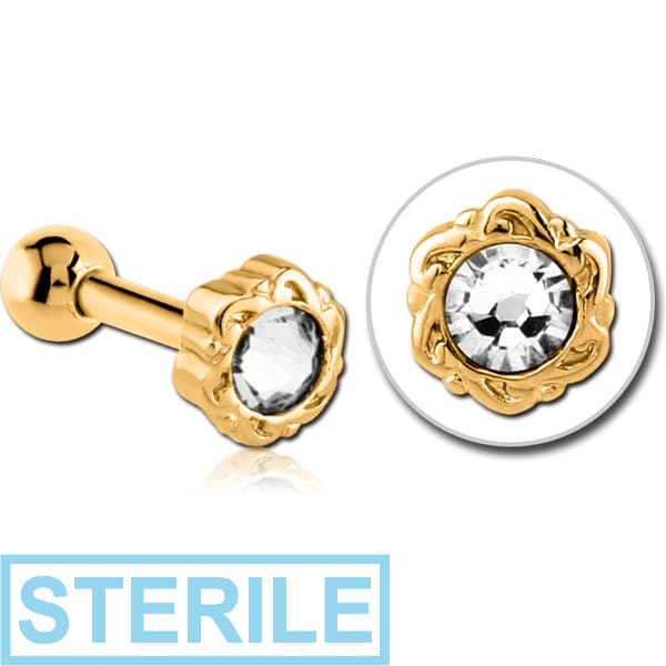 STERILE GOLD PVD COATED SURGICAL STEEL TRAGUS MICRO BARBELL - FLOWER