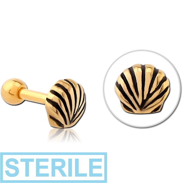 STERILE GOLD PVD COATED SURGICAL STEEL TRAGUS MICRO BARBELL - SHELL