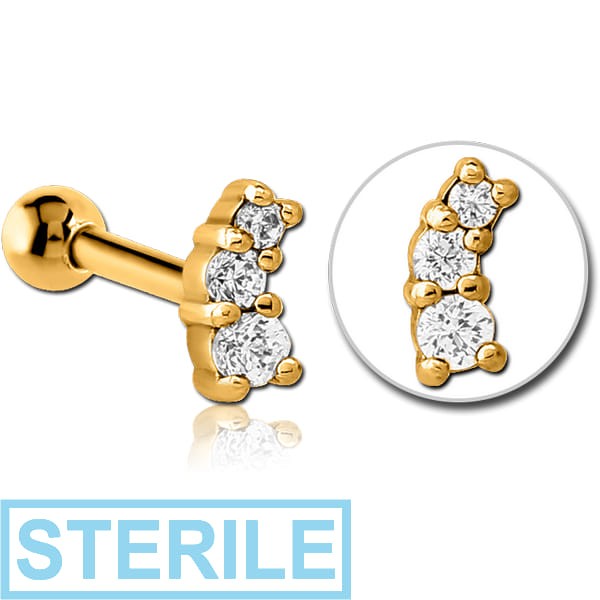 STERILE GOLD PVD COATED SURGICAL STEEL JEWELLED TRAGUS MICRO BARBELL