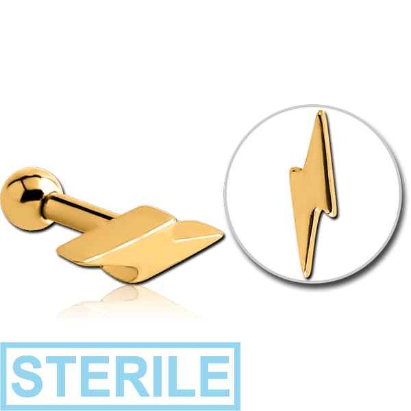STERILE GOLD PVD COATED SURGICAL STEEL TRAGUS MICRO BARBELL - LIGHTNING