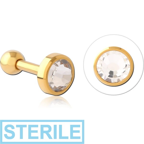 STERILE GOLD PVD COATED SURGICAL STEEL JEWELLED TRAGUS MICRO BARBELL