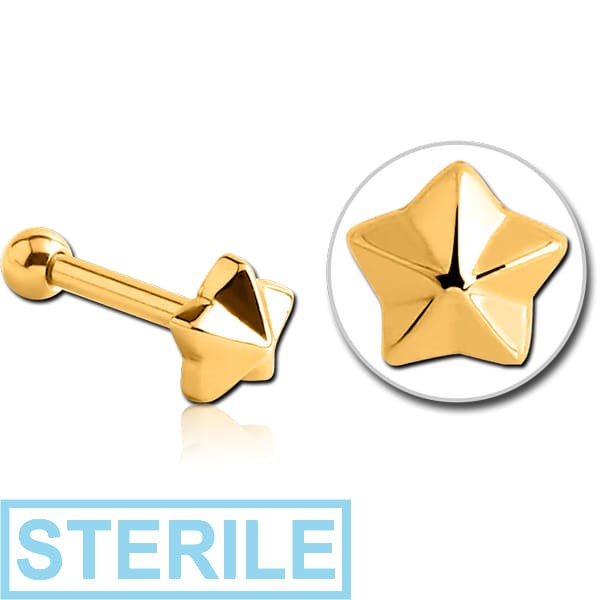 STERILE GOLD PVD COATED SURGICAL STEEL TRAGUS MICRO BARBELL - NAUTICAL STAR