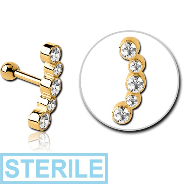STERILE GOLD PVD COATED SURGICAL STEEL 5 JEWELS TRAGUS MICRO BARBELL